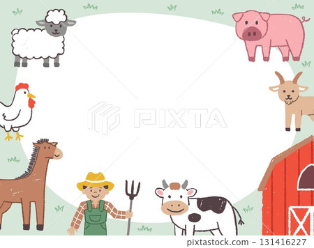 FARM DOODLE frame cute kiddy doodle blank empty greeting card illustration decorative vibrant hand drawn drawing cartoon children element editable vector 131416227