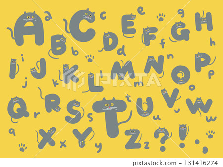 Hand-drawn Alphabet Series (Cat Alphabet/Gray Cat with Background) 131416274