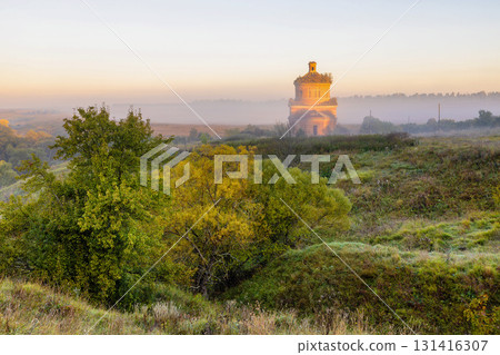 Abandoned church of Michael the Archangel in morning mist, Tula region Abandoned church of Michael the Archangel in morning mist, Tula region 131416307