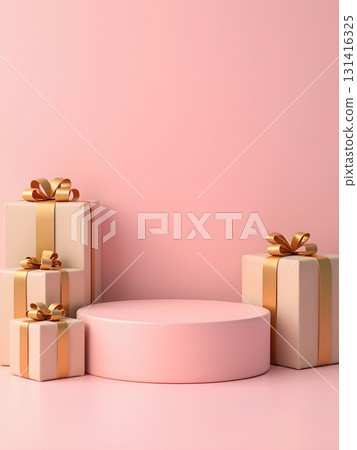 Powder-colored round product display stand and gift box, Lover's Day, Mother's Day, Women's Day, Birthday, Memorial Day 131416325