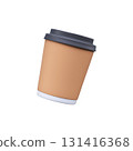 3D Brown Paper Coffee Cup with Lid 131416368