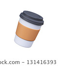 3D White Takeaway Cup with Cardboard Sleeve 131416393
