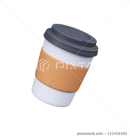 3D White Takeaway Cup with Cardboard Sleeve 131416393