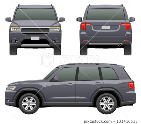 Illustration of a car seen from three directions (large SUV) 131416515