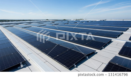 Solar panels on rooftop of modern building in sunlight, renewable energy concept with photovoltaic cells for sustainable electricity production and green technology Solar panels on rooftop of modern building in sunlight, renewable energy concept with photovoltaic cells for sustainable electricity production and green technology 131416796