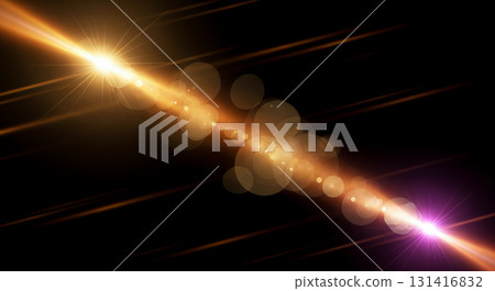 Abstract background with two glowing light flares in opposition, golden versus pink. Versus concept with energy beams, sparkle trails and bokeh on black backdrop 131416832