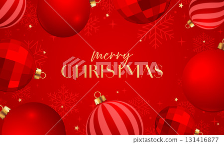 Christmas balls background, red bauble frame, card, border 131416877