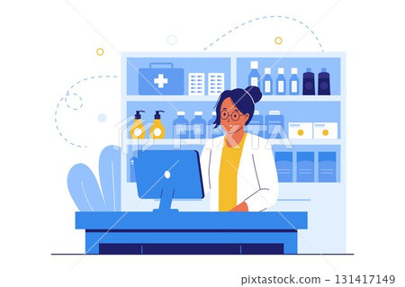Illustration of Pharmacist and Pharmacy Service 131417149