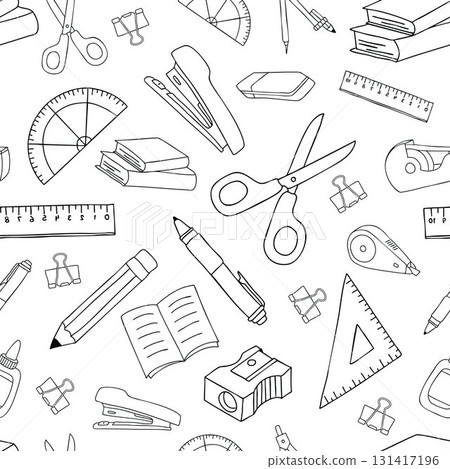 SCHOOL SUPPLIES stationery seamless pattern sketch doodle black and white illustration office items hand drawn pencil drawing wallpaper backdrop background texture SCHOOL SUPPLIES stationery seamless pattern sketch doodle black and white illustration office items hand drawn pencil drawing wallpaper backdrop background texture 131417196
