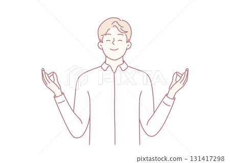 Happy man with mudra hands meditate Happy man with mudra hands meditate 131417298