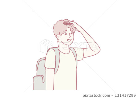 Man with backpack search way 131417299