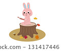 Autumn is the season for reading: A rabbit sitting on a stump reading 131417446
