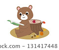 Bear reading a book by a stump 131417448