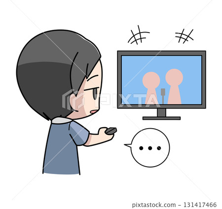 Illustration of a man who is not enjoying watching TV Illustration of a man who is not enjoying watching TV 131417466