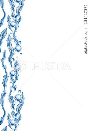 Vertical template of stylized laminaria kelp sways with air bubbles in a serene blue underwater wild world.Watercolor textures in monochrome.Marine ambiance,for oceanic designs and themed parties Vertical template of stylized laminaria kelp sways with air bubbles in a serene blue underwater wild world.Watercolor textures in monochrome.Marine ambiance,for oceanic designs and themed parties 131417575