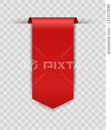 Corner or ribbons icon. Product red banner, price shopping tag. Promotion sale badge, special offer sticker. Discount and price offer concept. Vector sticker blank template 131417689