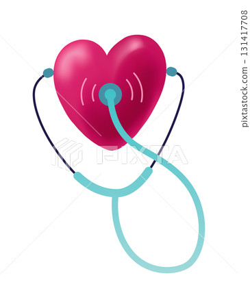 Simple stethoscope icon with heart shape. Health and medicine symbol, Isolated vector illustration 131417708