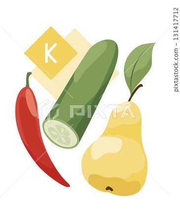 Assorted Fresh Vegetables and Fruits with Vitamin K Symbol Assorted Fresh Vegetables and Fruits with Vitamin K Symbol 131417712