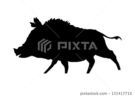 A Silhouette of a Wild Boar Running in Motion Through the Forest 131417718