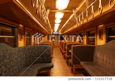 Inside the Wakasa Railway Showa train at night Inside the Wakasa Railway Showa train at night 131417726