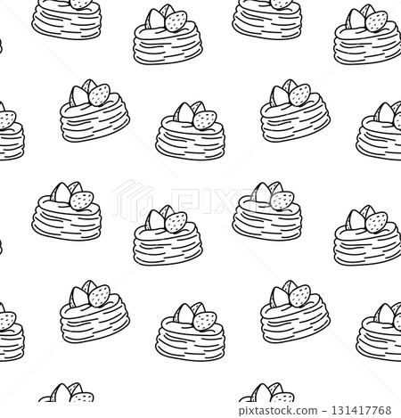 Seamless bakery pattern with cakes and strawberries outline 131417768