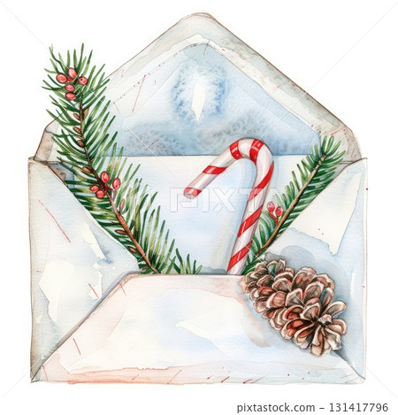 Christmas envelope with candy cane watercolor Christmas envelope with candy cane watercolor 131417796