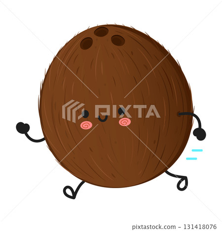 Coconut character running smiling happily kawaii style 131418076
