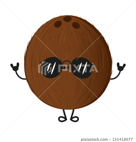 Coconut cartoon character wearing sunglasses showing rock gesture 131418077