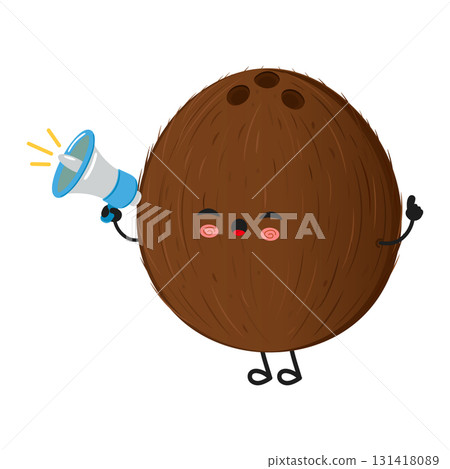 Coconut character shouting announcement using megaphone 131418089