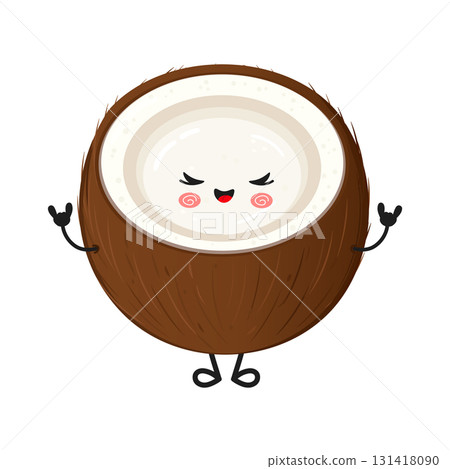 Cute coconut cartoon character making rock and roll gesture 131418090