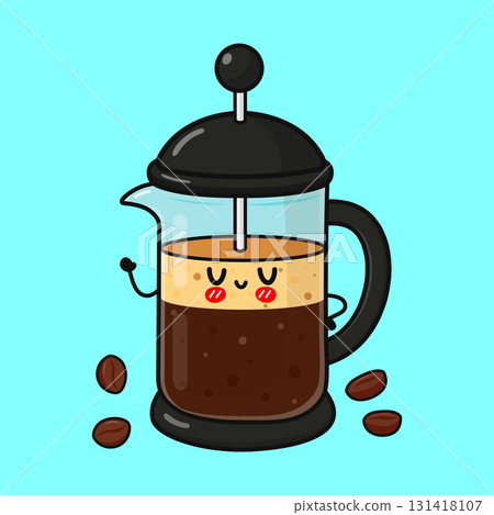 Happy coffee french press character illustration 131418107