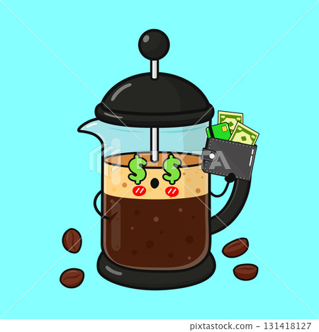 French press coffee machine holding wallet with money French press coffee machine holding wallet with money 131418127