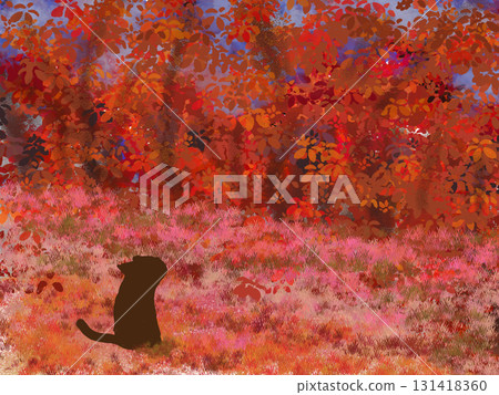 鮮紅的秋葉和貓 鮮紅的秋葉和貓 131418360