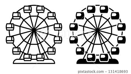 Linear icon. Ferris wheel with cabins. Simple black and white vector isolated on white background 131418693