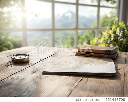 Slow Living Moment, Journaling and Mapping in the Woods. Ideal for themes of exploration. AI Generated. 131418708