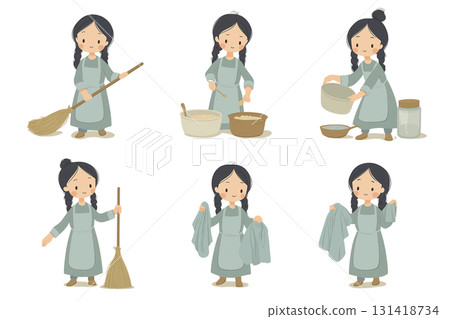 女孩做家事圖示集 131418734