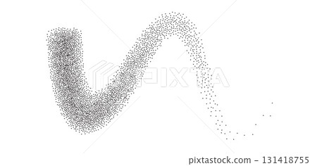 Noise gradients fly curved shape. Grainy texture splash wavy long textured element. Dotwork seed form. Vector gritty wavy line. Grunge cooking figure 131418755