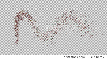 Grounded coffee splash. Dynamic seasoning splatter line. Vector illustration isolated on transparent background. Dark brown dotwork squiggle form 131418757