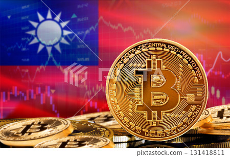 Investors in cryptocurrency and Blockchain Technology in Taiwan, Concept. Bitcoin with Taiwan flag in the background 131418811