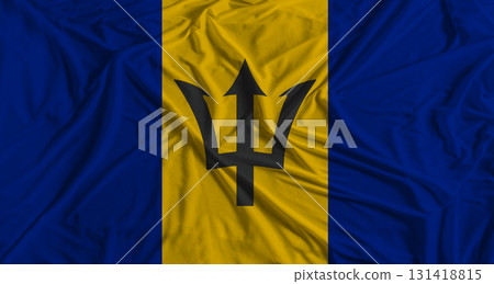 Barbadian flag with fabric texture background. National flag of Barbados 131418815