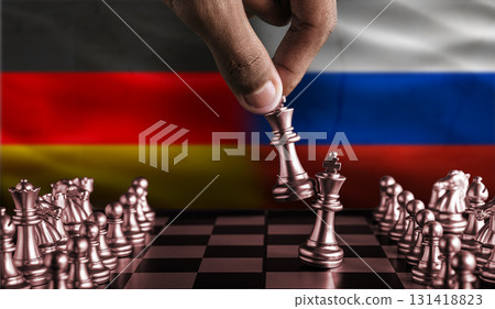 Political tension between Germany and Russia. Germany vs Russia flag on chessboard 131418823