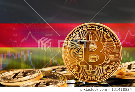 Investors in cryptocurrency and Blockchain Technology in Germany, Concept. Bitcoin with Germany flag in the background 131418824
