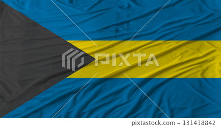 Bahamian flag waving. Flag of Bahamas with cloth texture 131418842