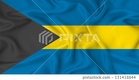 Realistic Bahamas flag waving. Close up of flag of Bahamas with cloth texture 131418844