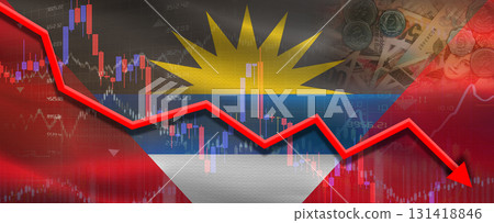 Antigua and Barbuda financial crisis on economic graph. Financial fall of Antigua and Barbuda on economy market 131418846