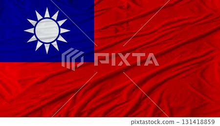 Taiwanese flag waving. Flag of Taiwan with cloth texture 131418859