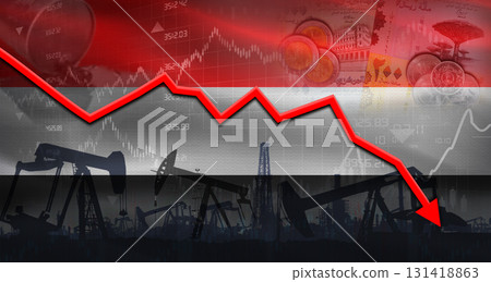 Fall oil price with flag of Yemen on economic chart, Petrol crisis with Yemen flag on financial graph Fall oil price with flag of Yemen on economic chart, Petrol crisis with Yemen flag on financial graph 131418863