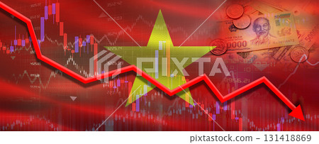 Vietnam financial crisis on economic graph. Financial fall of Vietnam on economy market 131418869