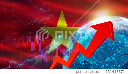 Global financial growth with Vietnam flag. Financial growth with Vietnam flag on economic background Global financial growth with Vietnam flag. Financial growth with Vietnam flag on economic background 131418871