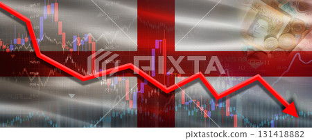 England financial crisis on economic graph. Financial fall of England on economy market England financial crisis on economic graph. Financial fall of England on economy market 131418882